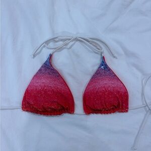 Red Ombre Triangle Bikini Top with White Ties